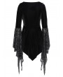 Eva Lady Black Gothic Lace Applique Flared Sleeve Velvet Top for Women