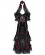 Eva Lady Black and Red Gothic Victorian Rose Embroidery Beading Hooded Gown Dress