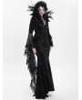 Eva Lady Black Gothic Dark Queen Feather Chain Flared Sleeve Velvet Fishtail Gown Dress