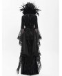 Eva Lady Black Gothic Dark Queen Feather Chain Flared Sleeve Velvet Fishtail Gown Dress