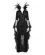 Eva Lady Black Gothic Dark Queen Feather Chain Flared Sleeve Velvet Fishtail Gown Dress