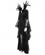 Eva Lady Black Gothic Dark Queen Feather Chain Flared Sleeve Velvet Fishtail Gown Dress