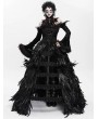 Eva Lady Black Gothic Feather Gown Dress with Detachable Collar and Sleeves