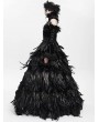 Eva Lady Black Gothic Feather Gown Dress with Detachable Collar and Sleeves