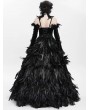 Eva Lady Black Gothic Feather Gown Dress with Detachable Collar and Sleeves