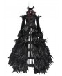 Eva Lady Black Gothic Feather Gown Dress with Detachable Collar and Sleeves