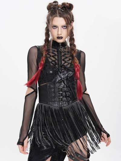 Devil Fashion Black Gothic Punk Studded Tassel Underbust Girdle
