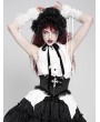 Devil Fashion Black Gothic Cross Embroidery Ruffle Underbust Girdle