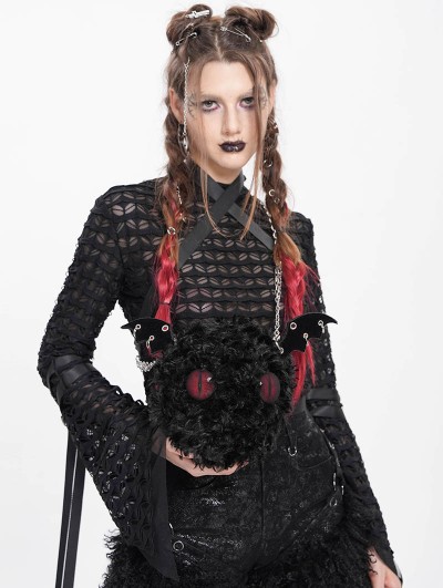 Devil Fashion Black Gothic Batwing Round Devil Plush Bag