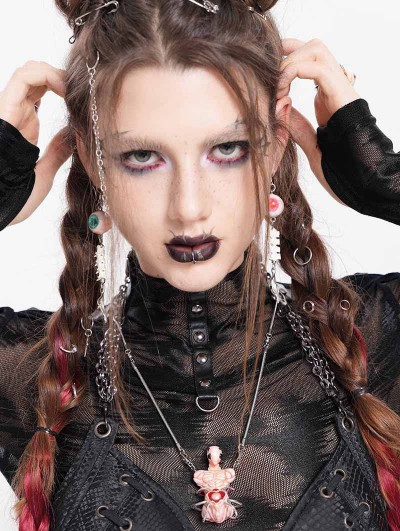 Devil Fashion Silver Gothic Skeleton Pearl Pendant Necklace