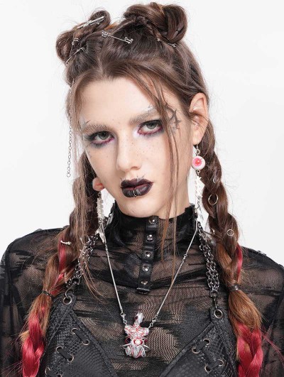 Devil Fashion Silver and Red Gothic Skeleton Pearl Pendant Necklace