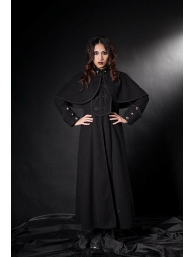 Pentagramme Black Gothic Long Coat with Shawl for Women