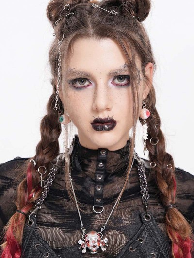 Devil Fashion Silver Gray Gothic Demon Crystal Pendant Necklace
