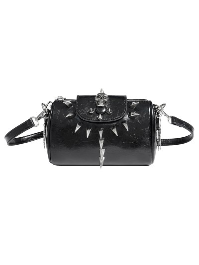 Devil Fashion Black Gothic Metallic Skull Spliked Faux Leather Bag
