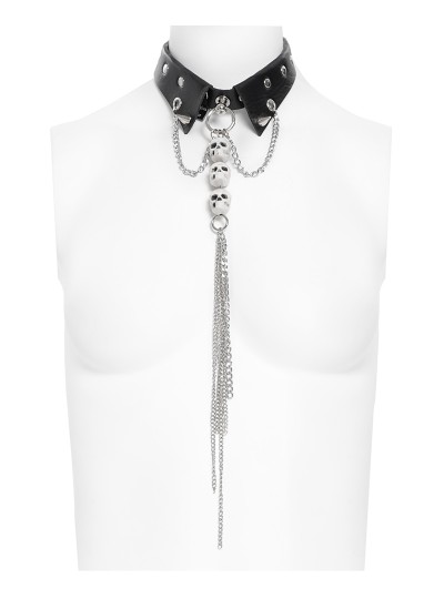 Devil Fashion Black Gothic Skull Chain Pendant Faux Leather Choker