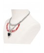 Devil Fashion Silver Punk Heart Crystal Beaded Pendant Chain Necklace