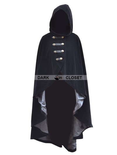 Pentagramme Black Velvet Gothic Hooded Cape for Women