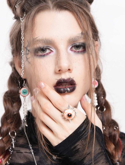 Devil Fashion Silver Bloody Gothic Eyeball Ring