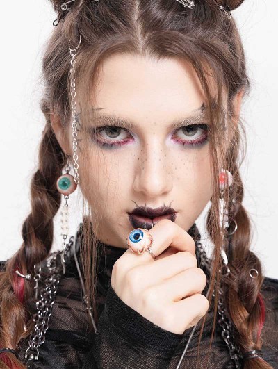 Devil Fashion Silver Blue Gothic Eyeball Ring
