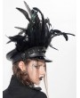 Devil Fashion Black Gothic Punk Feather Trim Faux Leather Hat