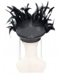 Devil Fashion Black Gothic Punk Feather Trim Faux Leather Hat