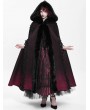 Devil Fashion Black and Red Gothic Hooded Embroidered Fur Long Cloak for Women
