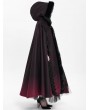 Devil Fashion Black and Red Gothic Hooded Embroidered Fur Long Cloak for Women