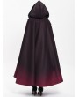 Devil Fashion Black and Red Gothic Hooded Embroidered Fur Long Cloak for Women