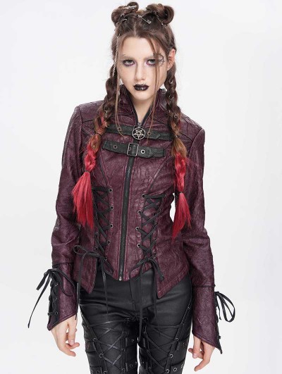 Devil Fashion Red Gothic Punk Irregular Lace-Up Short Jacket for Women