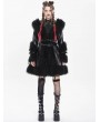 Devil Fashion Black Gothic Punk Faux Leather Fur Trim Hooded Jacket for Women