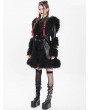 Devil Fashion Black Gothic Punk Faux Leather Fur Trim Hooded Jacket for Women