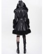 Devil Fashion Black Gothic Punk Faux Leather Fur Trim Hooded Jacket for Women