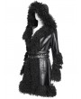 Devil Fashion Black Gothic Punk Faux Leather Fur Trim Hooded Jacket for Women