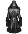 Devil Fashion Black Gothic Punk Faux Leather Fur Trim Hooded Jacket for Women