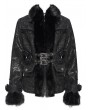 Devil Fashion Black Gothic Retro Faux Fur Trim Leather Short Jacket for Women