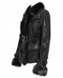 Devil Fashion Black Gothic Retro Faux Fur Trim Leather Short Jacket for Women