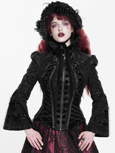 Devil Fashion Black Victorian Gothic Bell Sleeve Short Jacket for Women