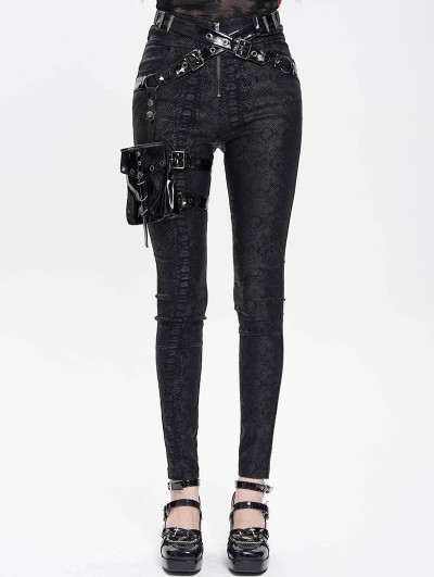 Devil Fashion Black Gothic Punk Side Thigh Pocket Pants for Women