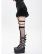 Devil Fashion Black Gothic Faux Fur Spliced Leather Hot Pants for Women