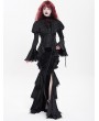 Devil Fashion Black Vintage Gothic Frilly Lace-Up Long Sleeve Shirt for Women