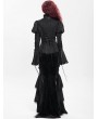 Devil Fashion Black Vintage Gothic Frilly Lace-Up Long Sleeve Shirt for Women