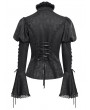 Devil Fashion Black Vintage Gothic Frilly Lace-Up Long Sleeve Shirt for Women