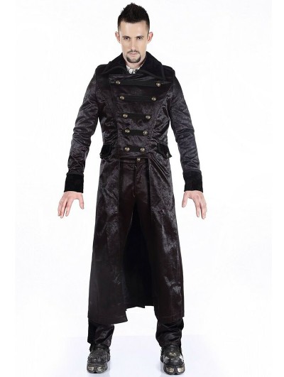 Pentagramme Black Double-Breasted Gothic Long Jacket for Men