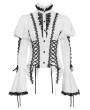 Devil Fashion White Vintage Gothic Frilly Lace-Up Long Sleeve Shirt for Women