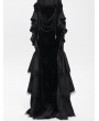 Devil Fashion Black Gothic Velvet Layered Ruffle Trim Fishtail Maxi Skirt