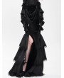 Devil Fashion Black Gothic Velvet Layered Ruffle Trim Fishtail Maxi Skirt