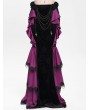 Devil Fashion Black and Purple Gothic Velvet Layered Ruffle Trim Fishtail Maxi Skirt