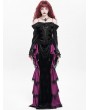 Devil Fashion Black and Purple Gothic Velvet Layered Ruffle Trim Fishtail Maxi Skirt