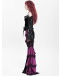Devil Fashion Black and Purple Gothic Velvet Layered Ruffle Trim Fishtail Maxi Skirt