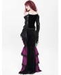 Devil Fashion Black and Purple Gothic Velvet Layered Ruffle Trim Fishtail Maxi Skirt